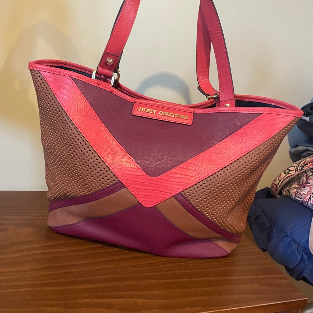 JUICY COUTURE Sierra Colorblock Leather Tote Regal Multi Color